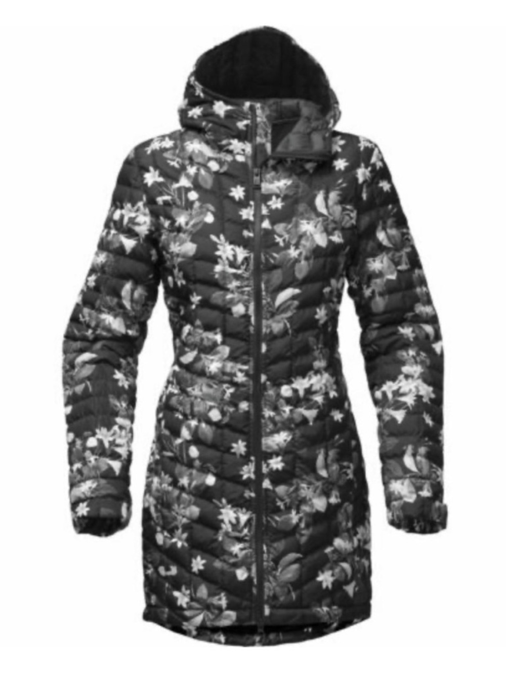 The North Face Women Small ThermoBall Eco Parka Black Floral Long Jacket